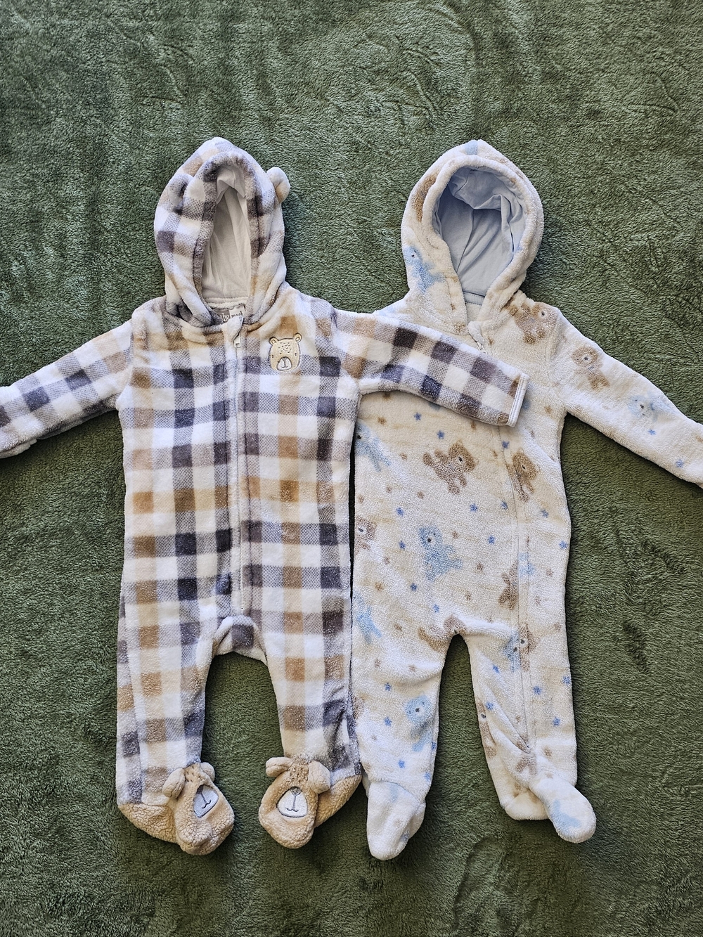 Infant Baby Winter Coat Jacket 1 Piece Set Of 2 Neutral Plaid Bears Warm